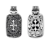 Handcrafted sterling silver Bali pendant with cross and floral carving – unisex jewelry